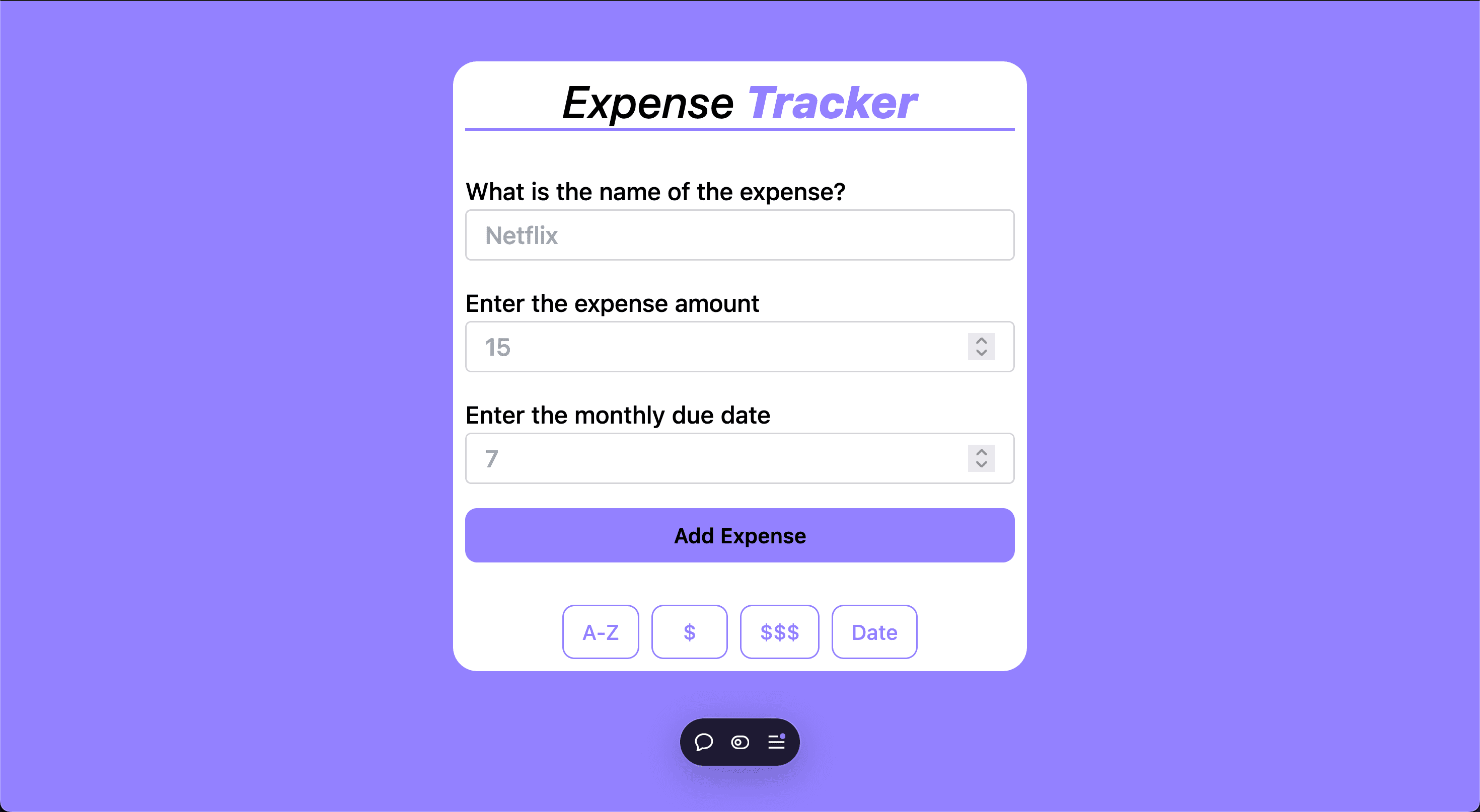 expense tracker project screenshot