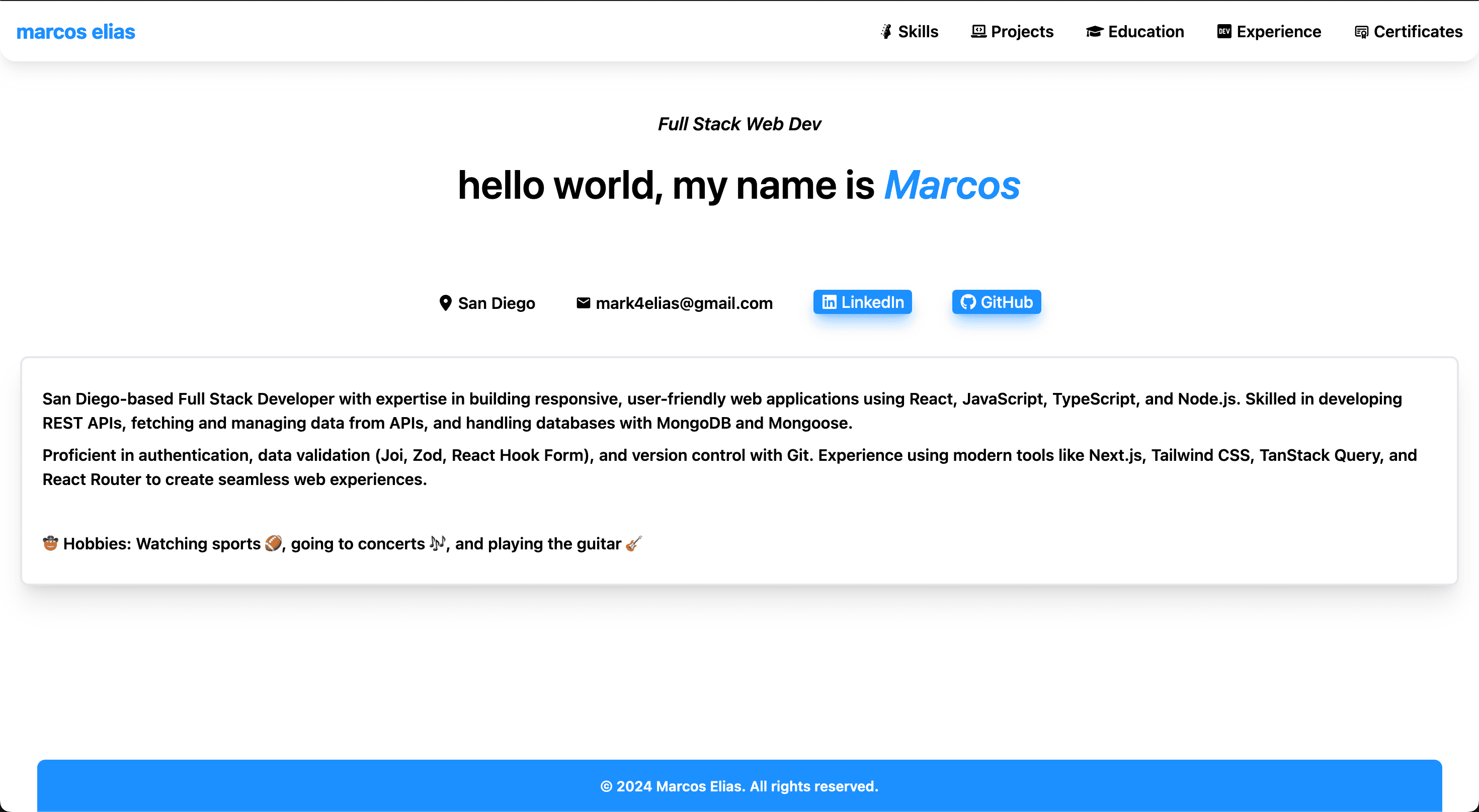 marcos elias portfolio project screenshot