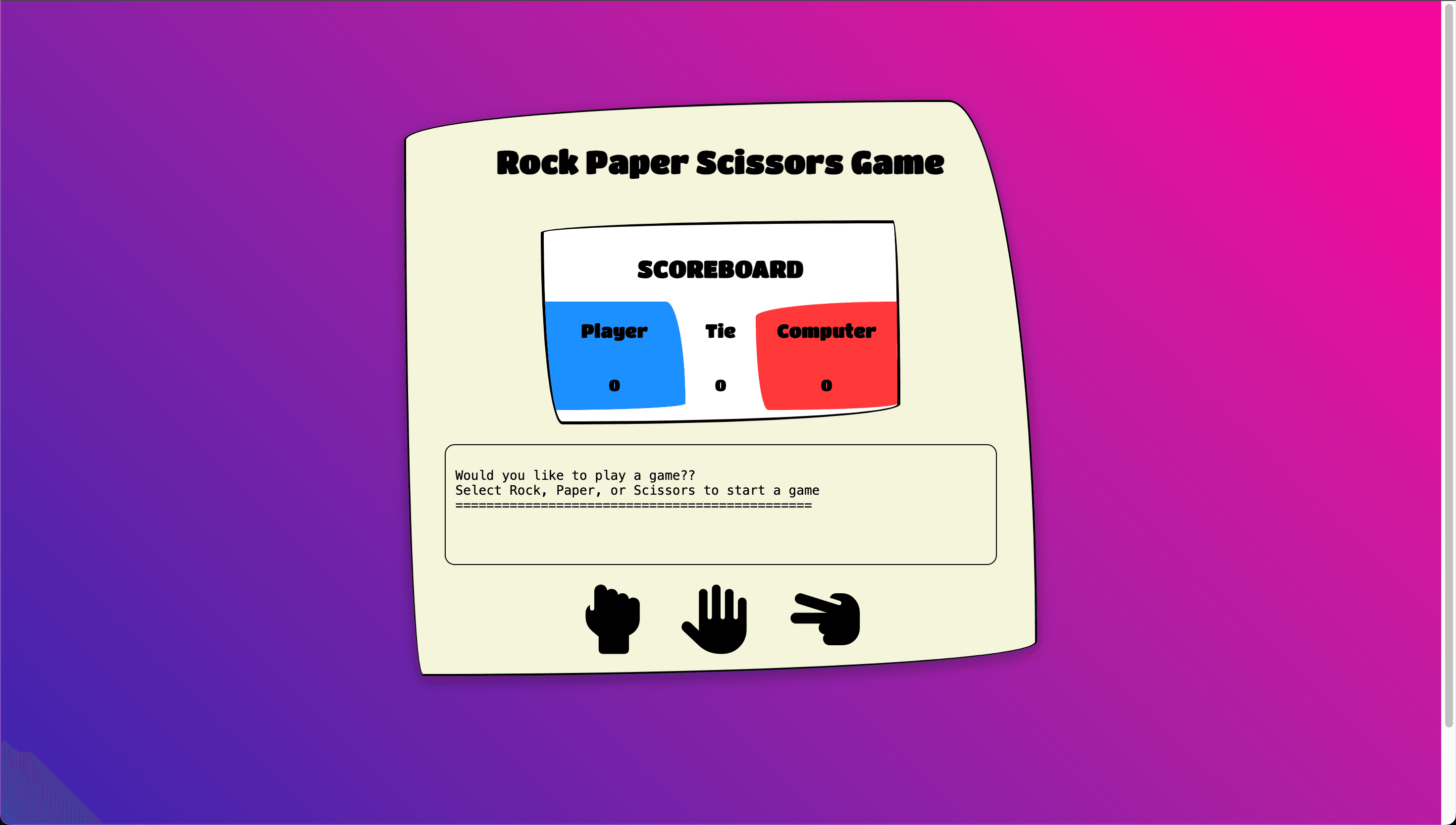 Rock Paper Scissors project screenshot