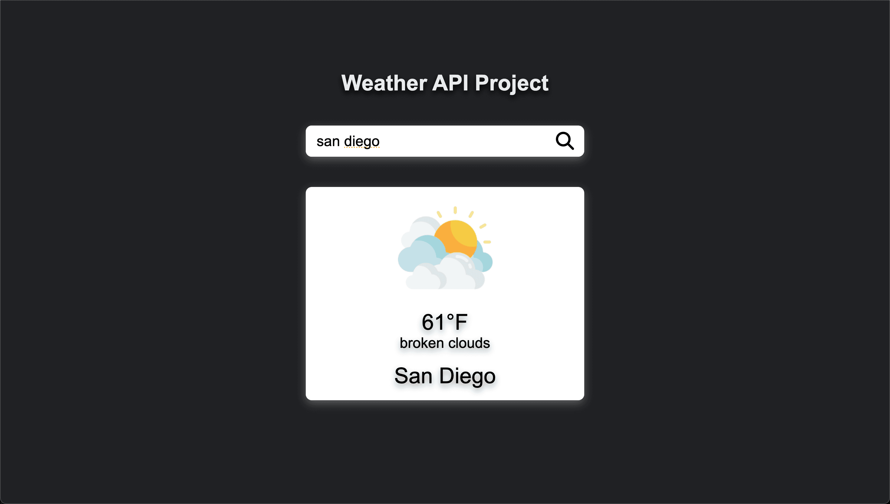 Weather API project screenshot